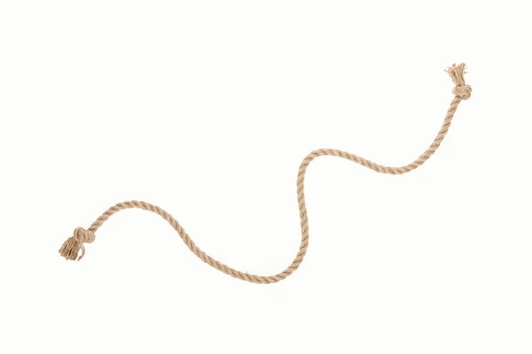 Corde ondulée en jute marron avec nœuds isolés sur blanc — Photo de stock