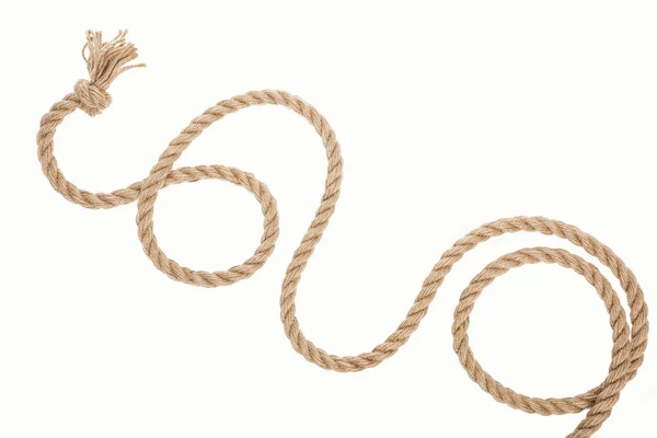 Corde brune avec boucles et noeud isolé sur blanc — Photo de stock