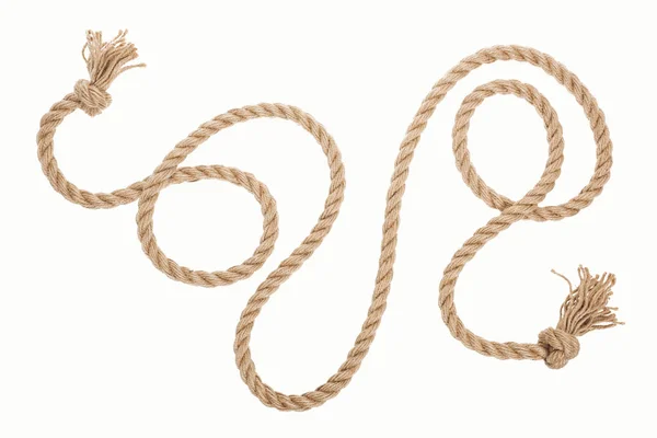 Long brown rope with curls and knots isolated on white — Stock Photo