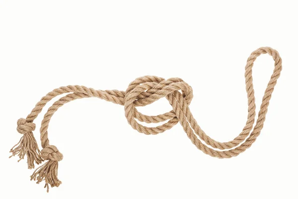 Nautical jute rope with sea knot isolated on white — Stock Photo