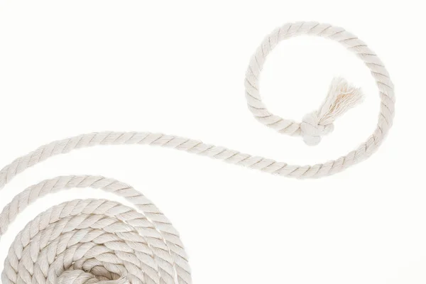 White and long rope with knot and curls isolated on white — Stock Photo