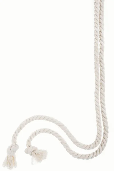 White long curled ropes with knots isolated on white — Stock Photo