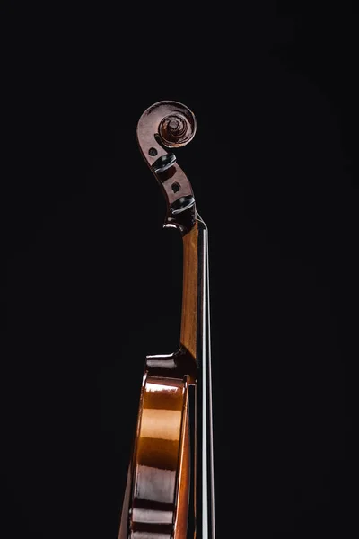 Close up de violoncelo de madeira clássico isolado em preto — Fotografia de Stock