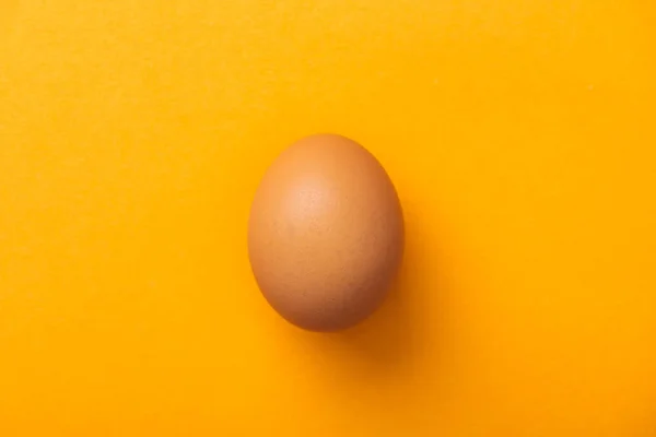 Top view of whole brown chicken egg on bright orange background — Stock Photo