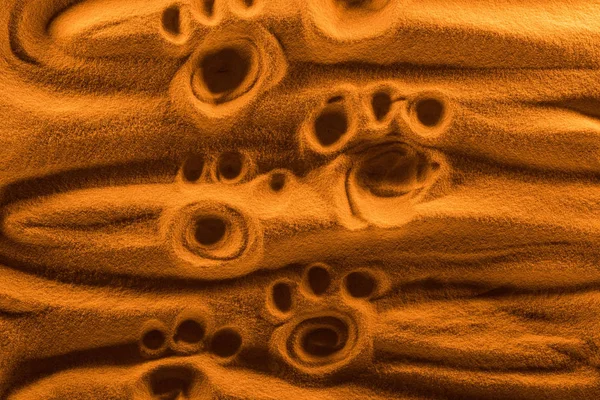 Top view of paw marks on sand with color filter and smooth waves — Stock Photo