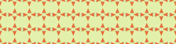 Panoramic shot of pattern with handmade paper watermelon slices isolated on green — Stock Photo