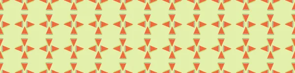 Panoramic shot of seamless pattern with handmade paper watermelon slices isolated on green — Stock Photo