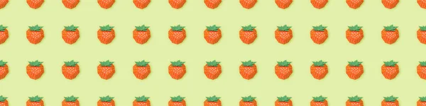 Panoramic shot of pattern with handmade paper strawberries isolated on yellow — Stock Photo