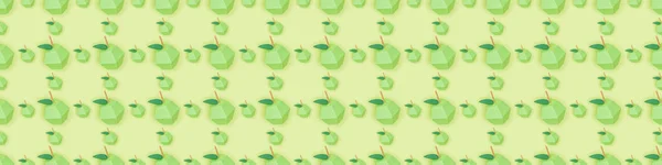 Plano panorámico de patrón sin costura con manzanas de cartón hechas a mano aisladas en verde - foto de stock