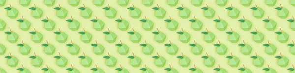Plano panorámico de patrón con manzanas de papel hechas a mano aisladas en verde - foto de stock