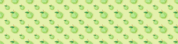 Plano panorámico de patrón sin costuras con manzanas de papel hechas a mano aisladas en verde - foto de stock