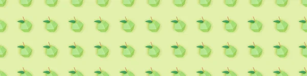 Panoramic shot of pattern with handmade paper apples isolated on green — Stock Photo