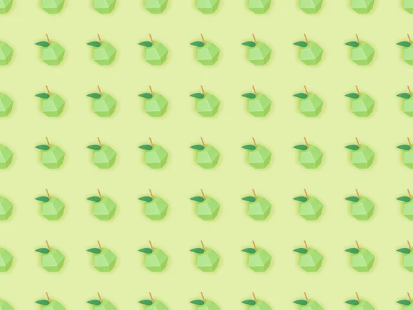 Vue du dessus du motif avec des pommes en papier disposées à la main isolées sur vert — Photo de stock