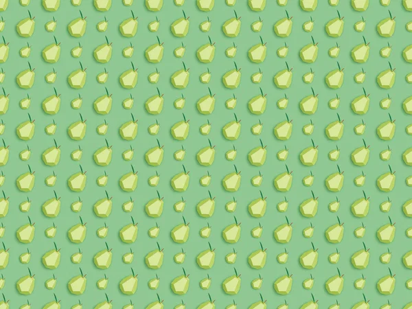 Top view of pattern with handmade paper pears isolated on green — Stock Photo
