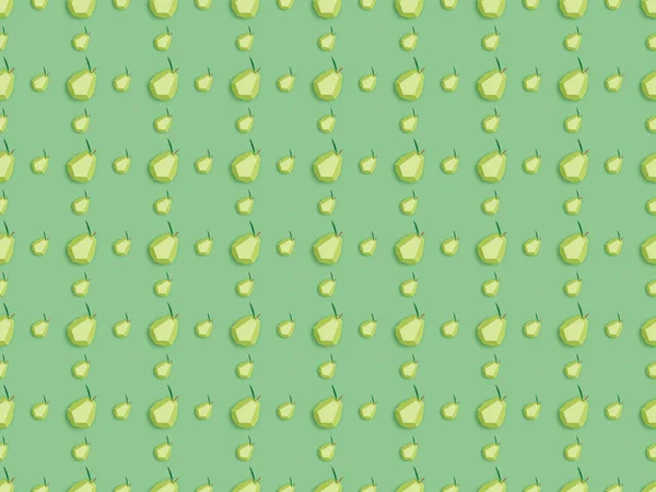 Top view of seamless pattern with handmade paper pears isolated on green — Stock Photo