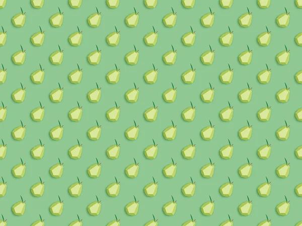 Top view of seamless pattern with handmade paper pears isolated on green — Stock Photo