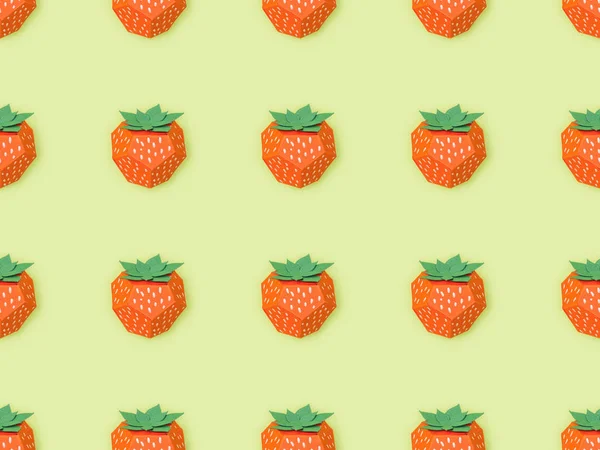 Vue du dessus du motif avec des fraises en papier à la main isolées sur jaune — Photo de stock