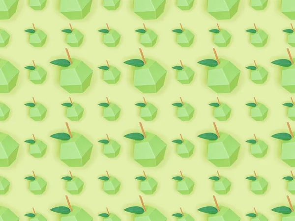 Vista superior del patrón sin costuras con manzanas de papel hechas a mano aisladas en verde - foto de stock