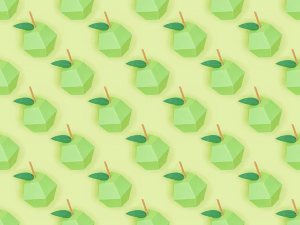 Top view of pattern with handmade paper apples isolated on green — Stock Photo