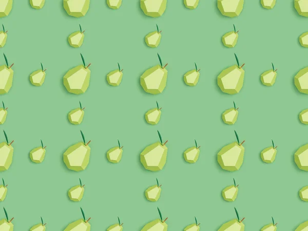 Top view of textured pattern with handmade paper pears isolated on green — Stock Photo