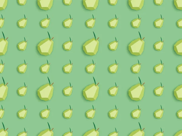 Top view of textured pattern with handmade paper pears isolated on green — Stock Photo