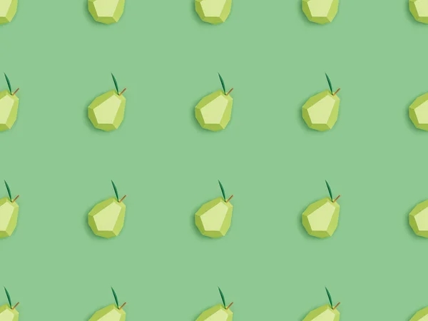 Top view of pattern with handmade cardboard pears isolated on green — Stock Photo