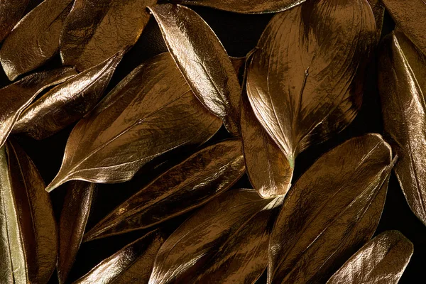 Close up de metal dourado folhas decorativas isoladas em preto — Fotografia de Stock