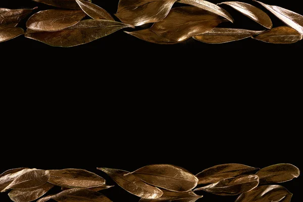 Top view of golden metal decorative leaves isolated on black — Stock Photo