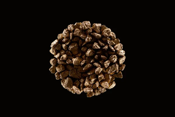 Top view of gold stones arranged in circle isolated on black — Stock Photo