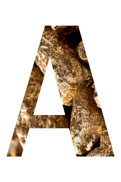 Літера А з блискучих золотих каменів ізольовані на білому — стокове фото