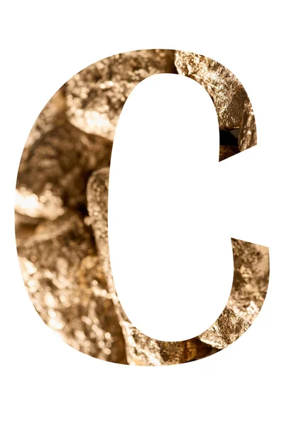 Lettera C fatta di pietre dorate lucide isolate su bianco — Foto stock