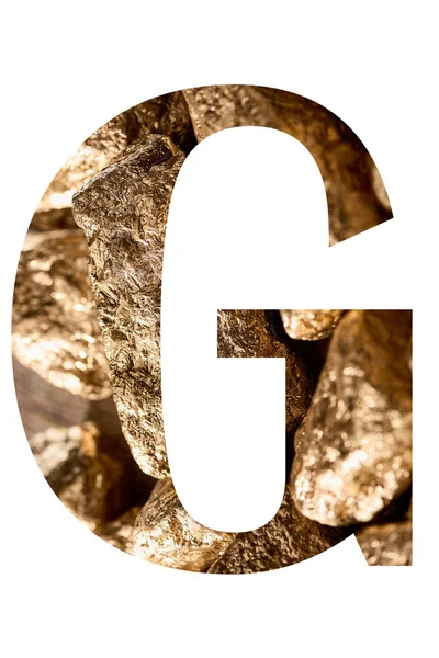Letter G made of shiny golden stones isolated on white — Stock Photo