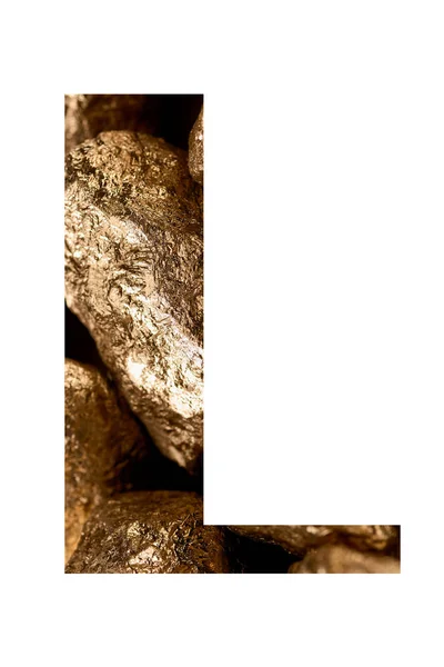 Buchstabe l aus goldglänzenden Steinen isoliert auf weiß — Stockfoto