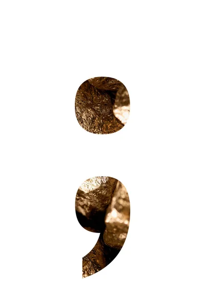 Semicolon made of shiny golden stones isolated on white — Stock Photo