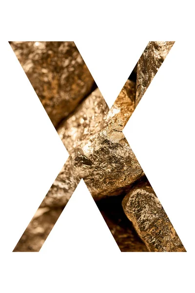 Літера X з блискучих золотих каменів ізольовані на білому — стокове фото