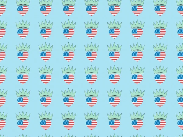Seamless background pattern with hearts made of us national flags and crowns on blue, Independence Day concept — Stock Photo