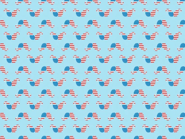 Seamless background pattern with paper cut mustache made of american national flags on blue — Stock Photo