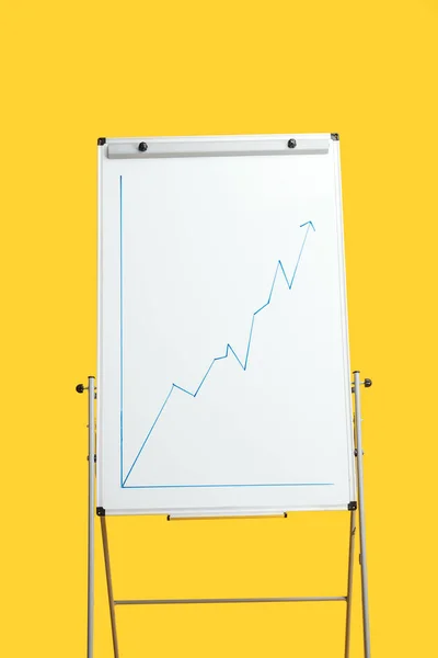 Weißes Flipchart mit Wachstumsgrafik isoliert auf gelb — Stockfoto