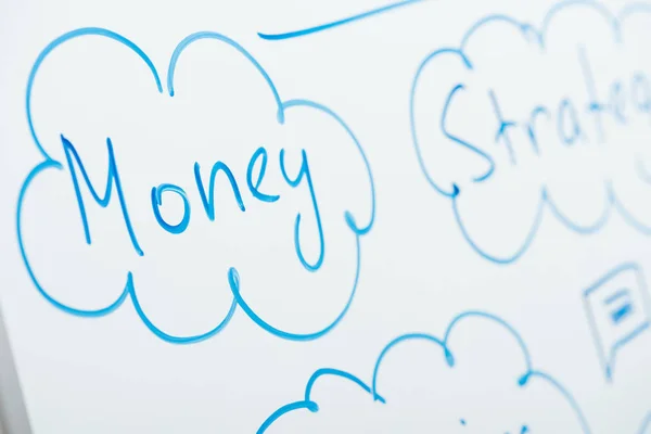 Selective focus on word money written on white flipchart — Stock Photo