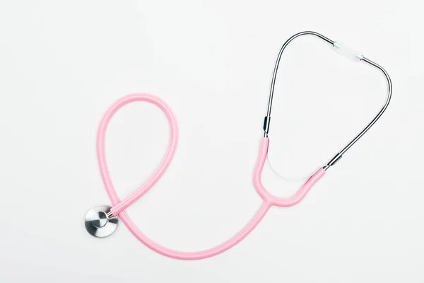 Top view of stethoscope on white background, breast cancer concept — Stock Photo