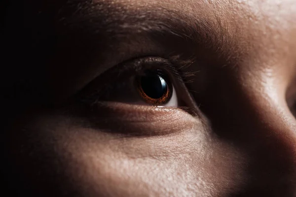 Close up view of human brown eye looking away — Stock Photo