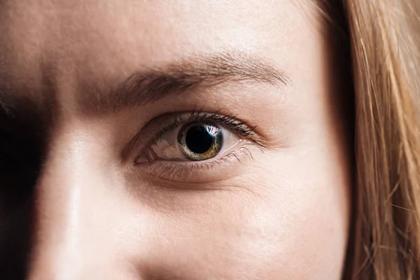 Close up view of young woman colorful eye — Stock Photo