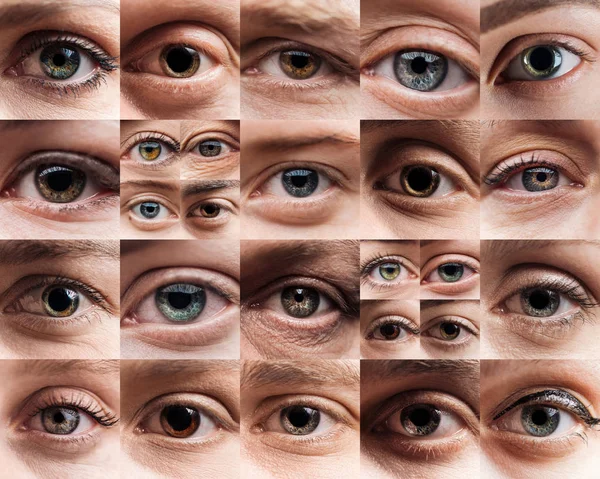 Collage avec de beaux yeux humains de différentes couleurs — Photo de stock