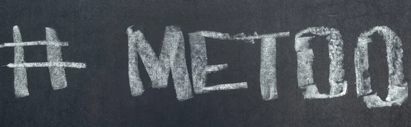Panoramic shot of hashtag me too written with chalk on chalkboard — Stock Photo