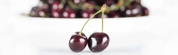 Plano panorámico de cerezas frescas, dulces, rojas y maduras - foto de stock