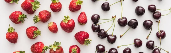 Panoramica di fragole fresche e mature e ciliegie intere — Foto stock