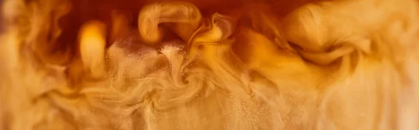 Close up view of coffee mixing with milk, panoramic shot — Stock Photo