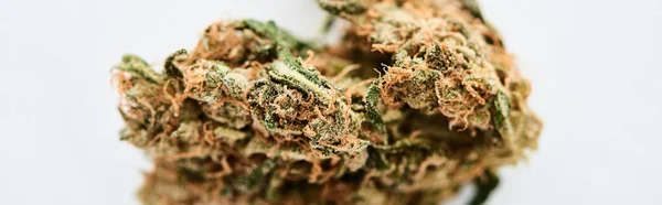 Close up view of marijuana bud isolated on white, panoramic shot — Stock Photo