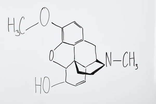 Vue du dessus de la formule chimique sur le tableau blanc en laboratoire — Photo de stock