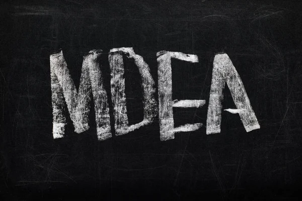 Top view of black chalk board with lettering mdea — Stock Photo